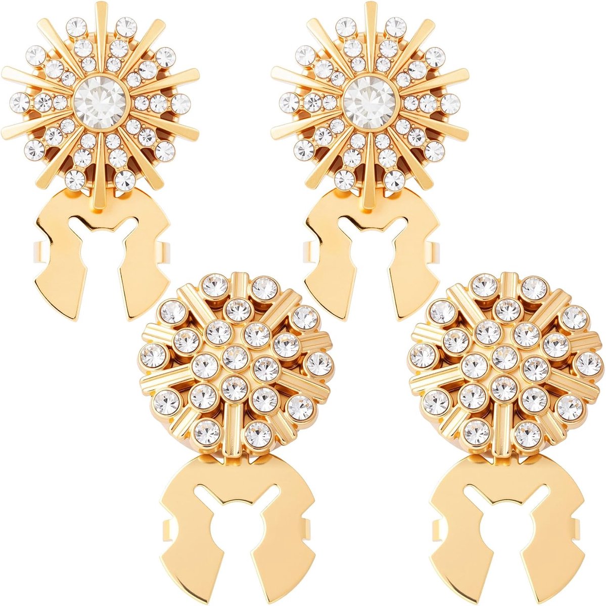 4 Stuks Rhinestone Knoopversieringen met Goud Kristal - 2 Stijlen - Opklikbare Modeknoppen - Unisex - Geschikt voor Feesten en Dagelijks Gebruik