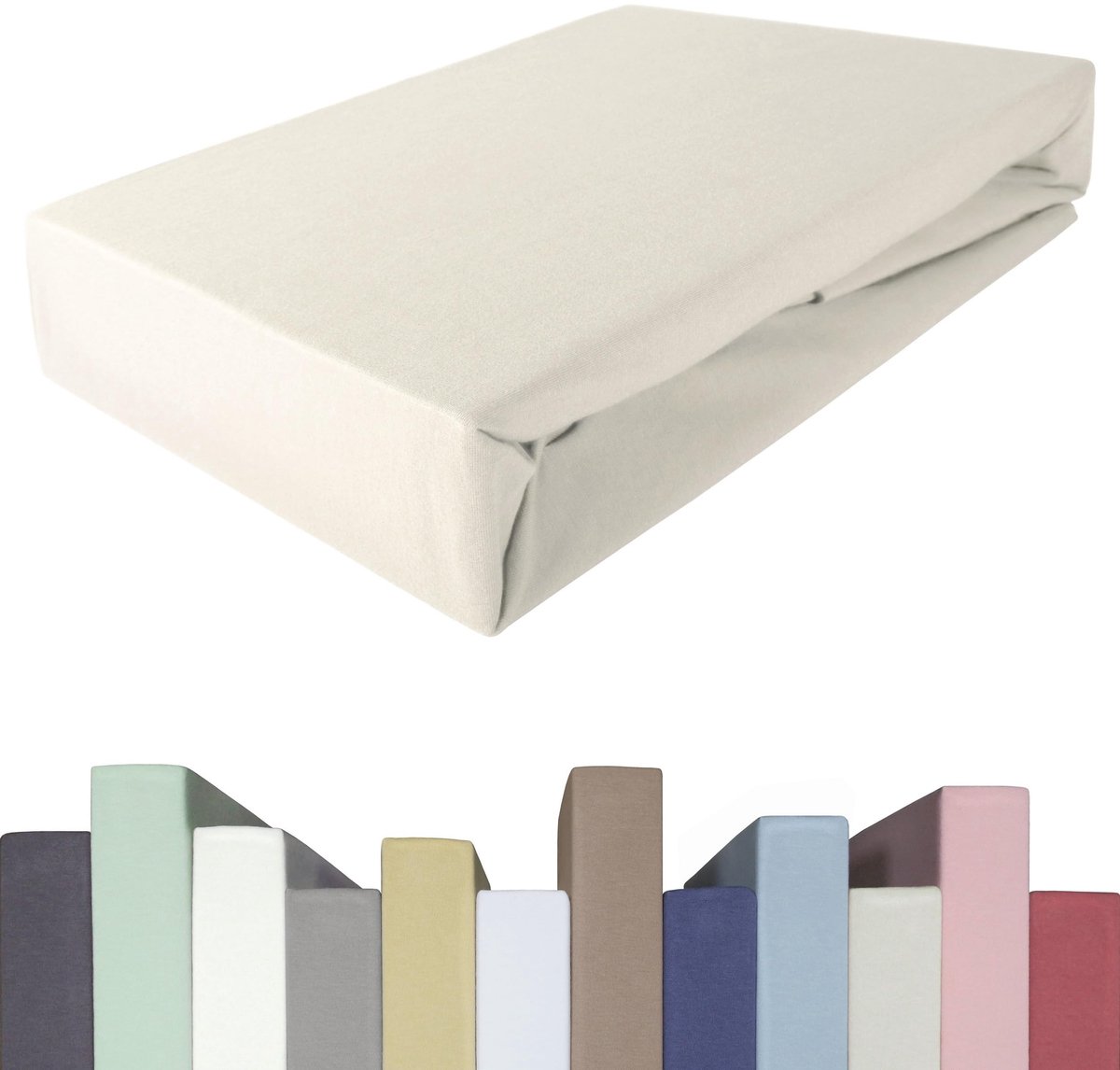 Omgoods - Fitted Sheet voor Boxspring Bed & Tot 40 cm Hoog Matras - Premium Jersey Katoen Nature