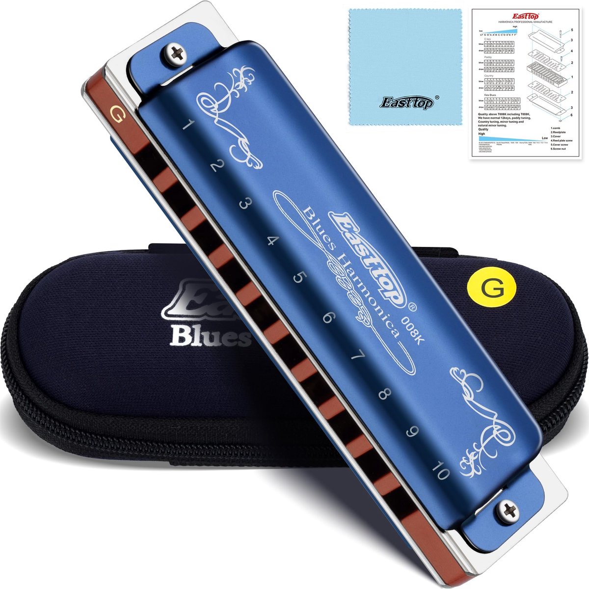 Omgoods - Diatonische Harmonica - 10 Gaten, 20 Tonen en Blauw Etui
