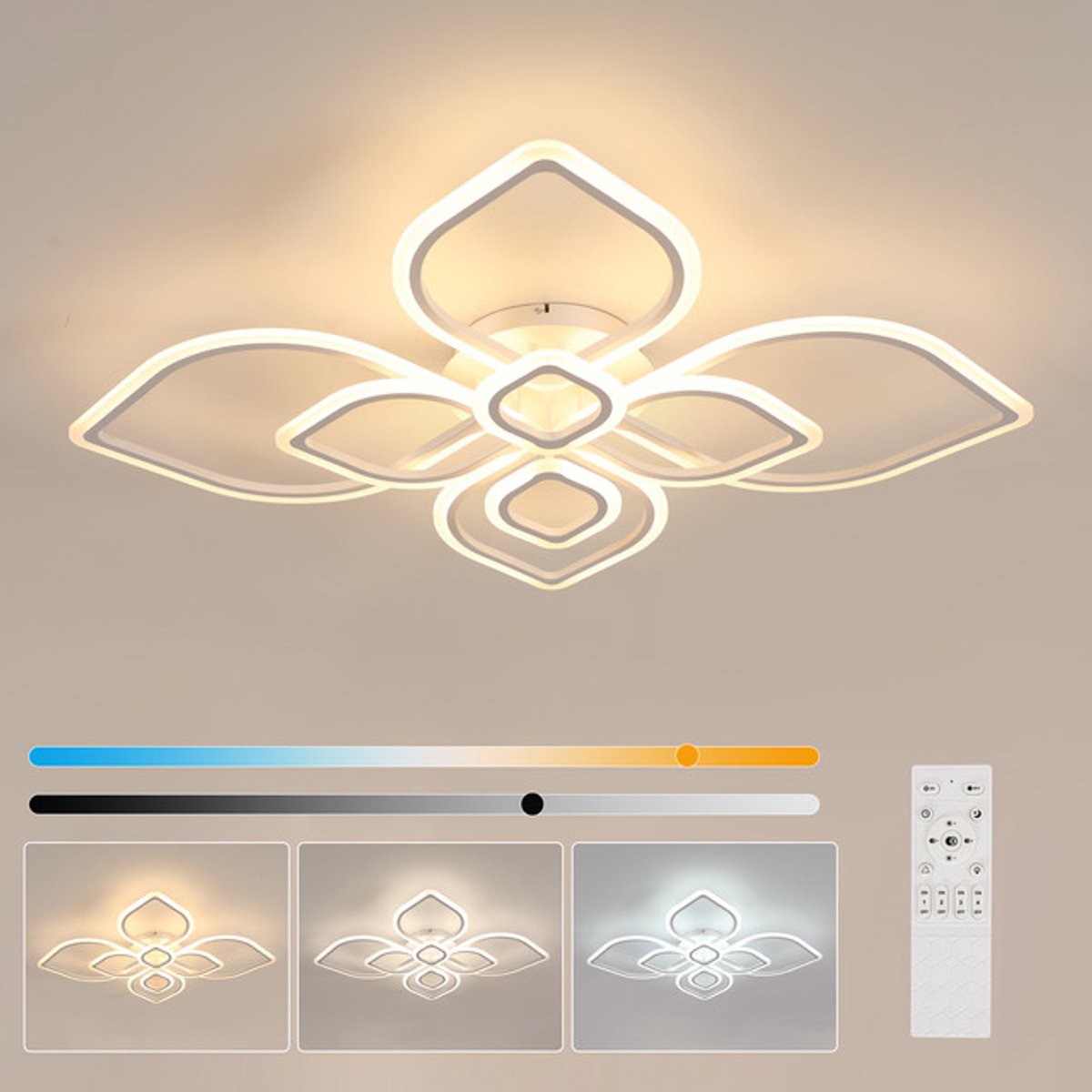 Riserva LED Plafondlamp Wit - 60W Dimbaar met Afstandsbediening - 3000-6500K Moderne 8-Lichts Plafondlamp voor Woonkamer en Slaapkamer