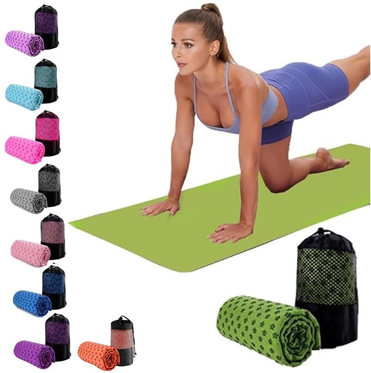 SnelShoppen - Zweetabsorberende Antislip Yoga Handdoek - Sneldrogende Yoga Matdoek - Ademend en Lichtgewicht Met Mesh Draagtas voor Hot Yoga