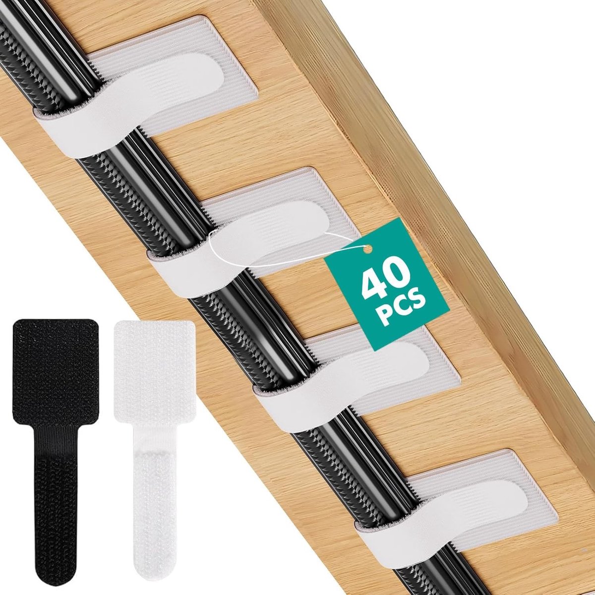 Kabelmanagementset - Zwart-Wit - 40 Stuks - Herbruikbare Nylon Kabelbanden - Voor Bureau en Nachtkastje
