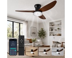 Lapamax Landelijke Houtlook Plafondventilator met Lamp Ø100 cm–Smart Plafondlamp met Ventilator met App en Afstandsbediening-Afstandsbediening-3 Kleurtemperaturen-6 Snelheden en Geheugenfunctie-Voor Woonkamer, Slaapkamer en Kantoor-Kristallen Lamp