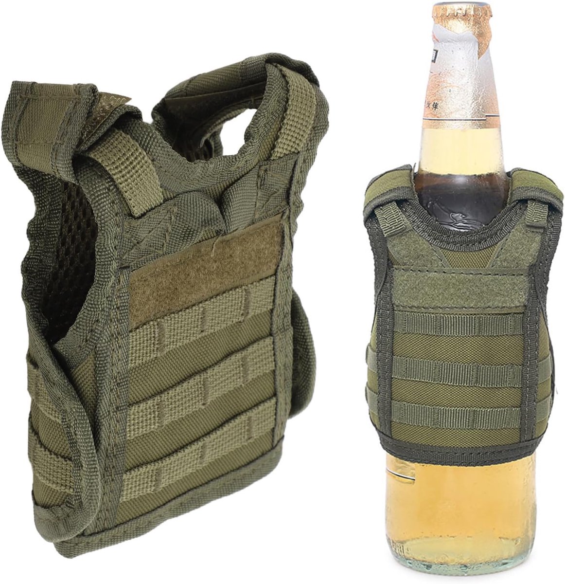 Mini-biervest, tactische flessenhoes met bierhouderdecoratie voor flessen van 340 ml of 450 ml, verstelbare drankkoeler