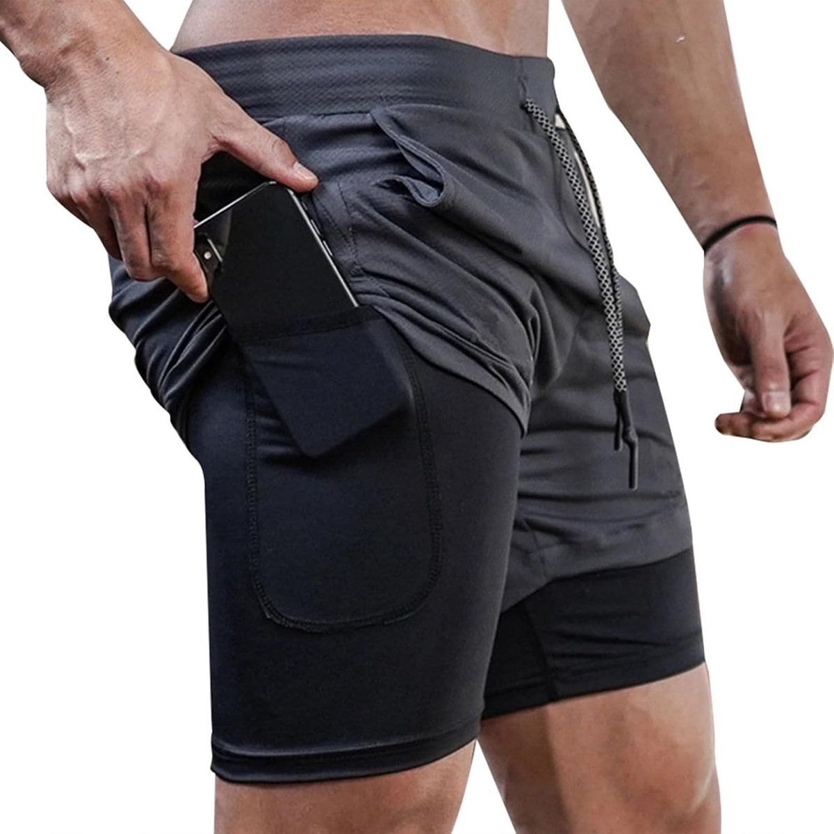 Shorts voor heren, 2-in-1, korte hardloopbroek, sportbroek, met