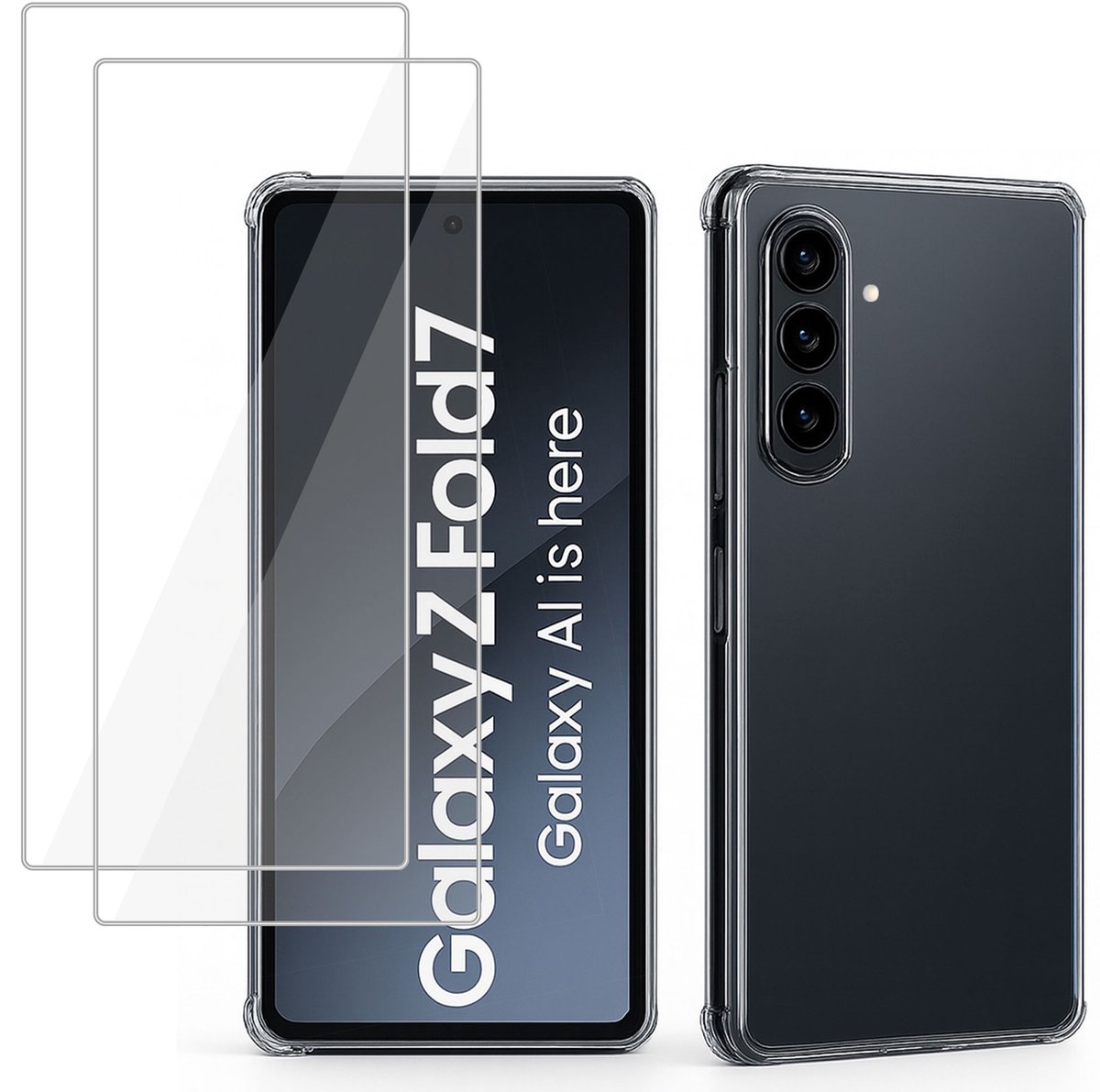 2x Hoesje met screenprotector geschikt voor Samsung Galaxy Z Fold 8 Ultra / Fold 7 - Luchtkussens - Siliconen Hoes - Gehard Glas - Transparant - geschikt voor Samsung Galaxy Z Fold 8 Ultra / Fold 7