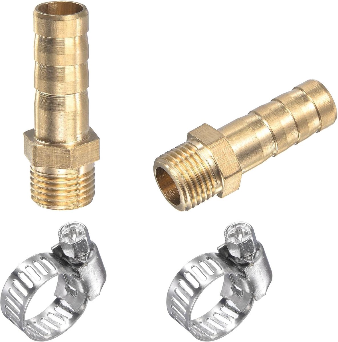 sourcing map 2 stuks messing slangtuit recht 8 mm x G1/8 buitendraad buisverbinding met slangklem van roestvrij staal