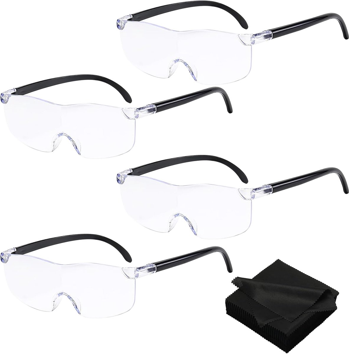 4 stuks, handsfree vergrootglas, met drie vergrotingsniveaus, 300% vergroting, 500%, 800%, 1000% vergroting, veiligheidsbril tegen blauw licht, voor lezen, gedetailleerde reparaties en naaien