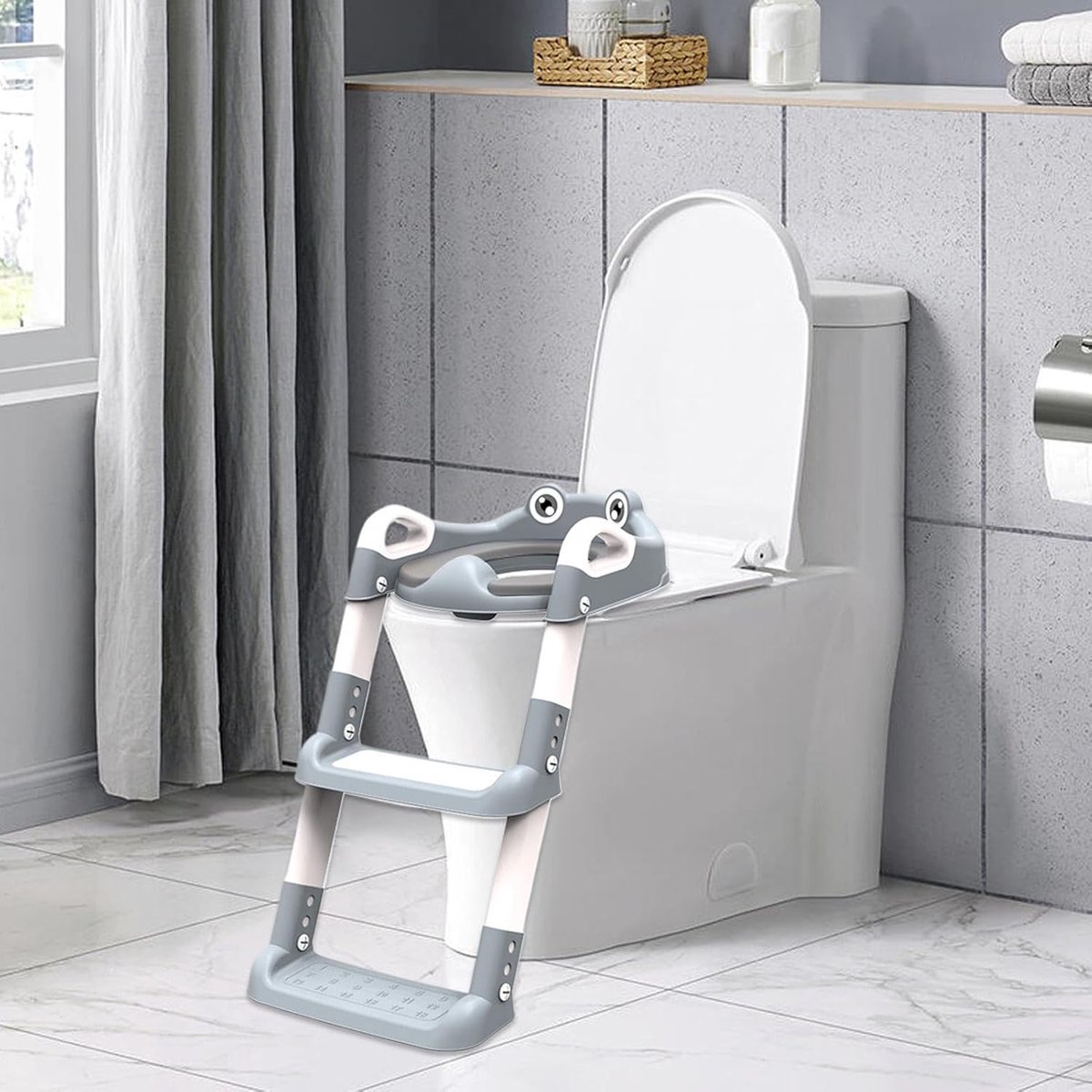 Toilettrainingsstoel - Potje ladderzitje - Zindelijkheidstraining - Opvouwbaar ontwerp - 53x33x35 cm - Grijs