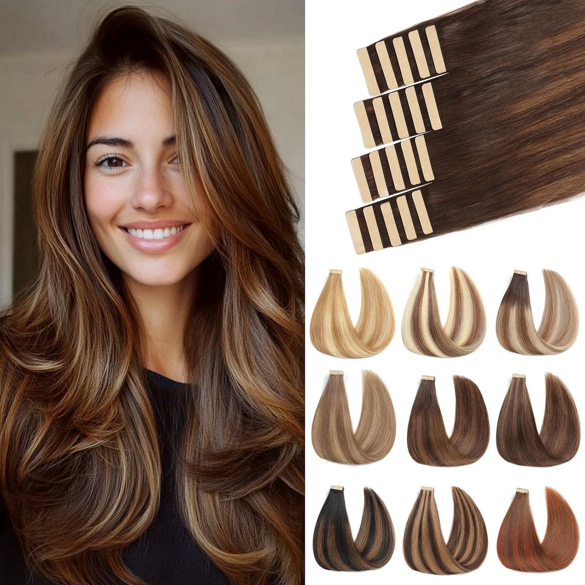 Tape-extensies Echte haar 20 stuks Extensies 50cm Donkerbruin met