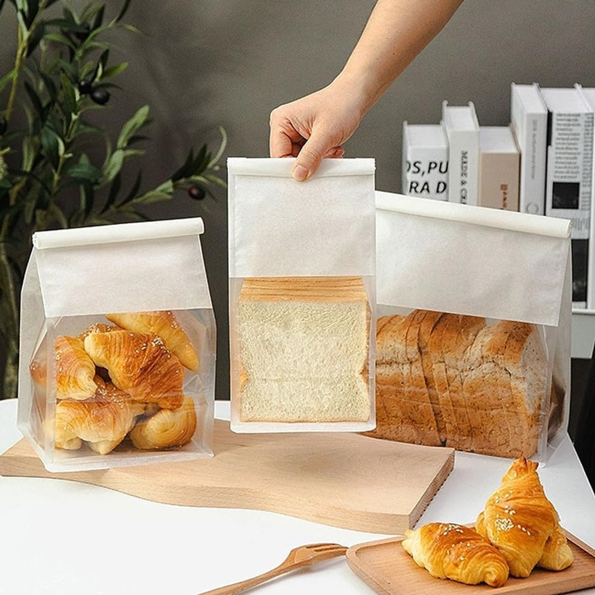 50 stuks papieren bakkerijzakken met transparant venster, krafttin