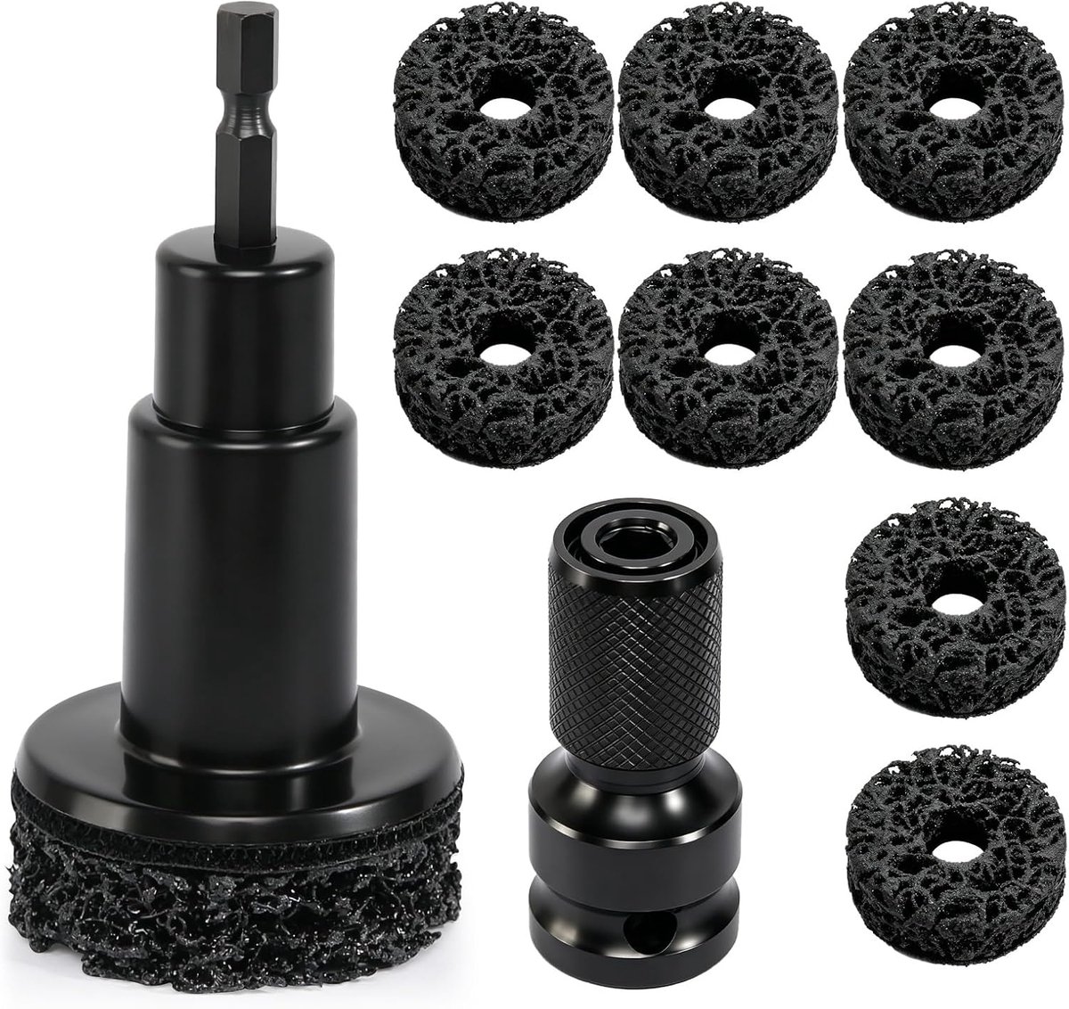 Wielbouten en wielnaafslijper met 8 slijpschijven, reinigingsgereedschap voor wielnaafslijper voor accuschroevendraaier en 1/2 inch slagmoersleutel naafslijper voor snelle reiniging van de wielnaaf