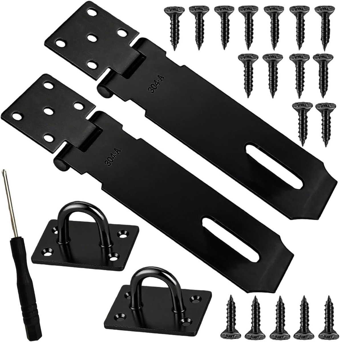 12,7 cm deurhangslot, 2-pack roestvrijstalen schuurpoortslot, zware beveiligingsslot met schroeven, voor kast, kooien voor huisdieren, krat, hek, raam, buitendeuren, zwart
