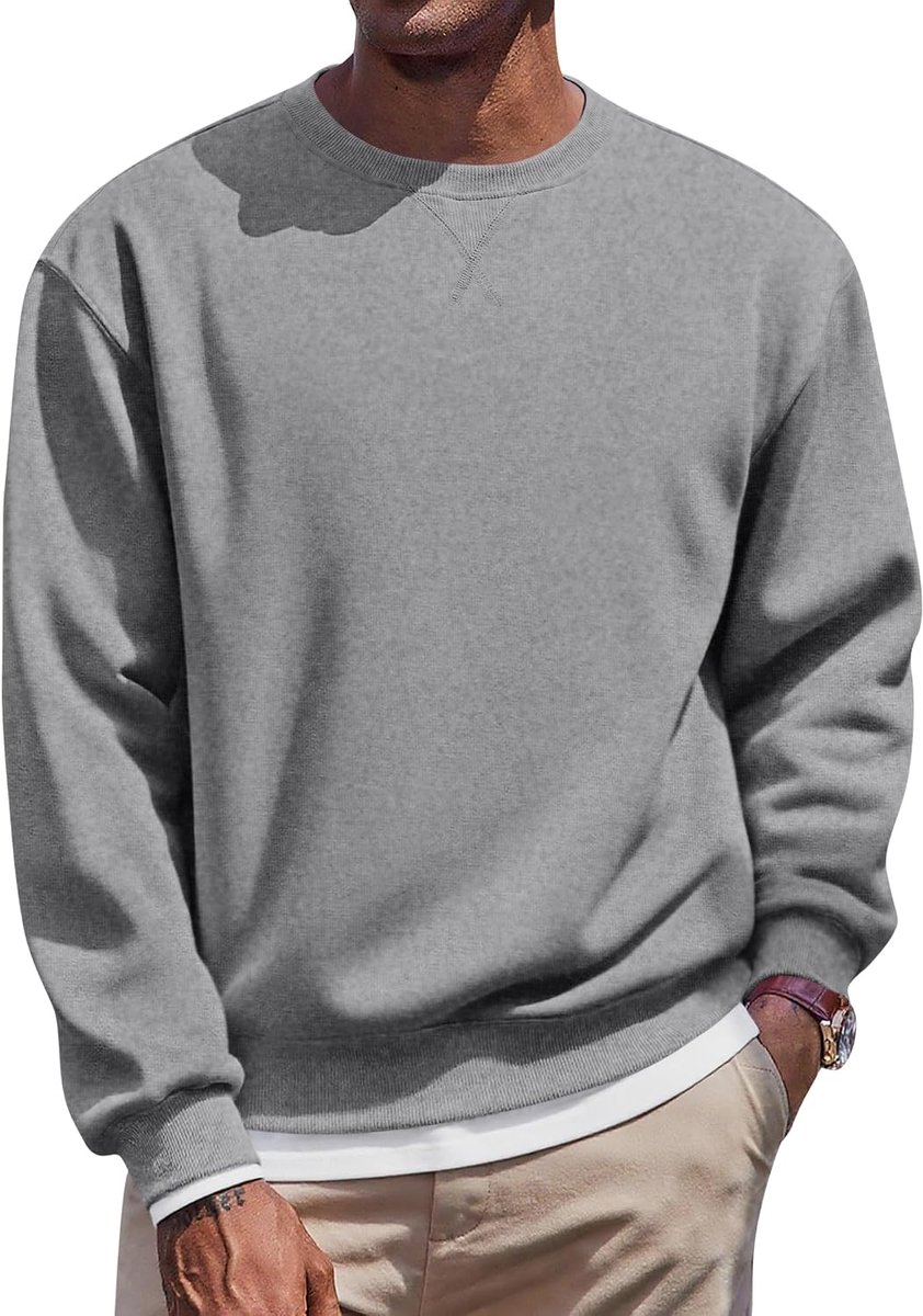 Heren Sweatshirt met Fleece Voering Warme Trui met Ronde Hals Warme