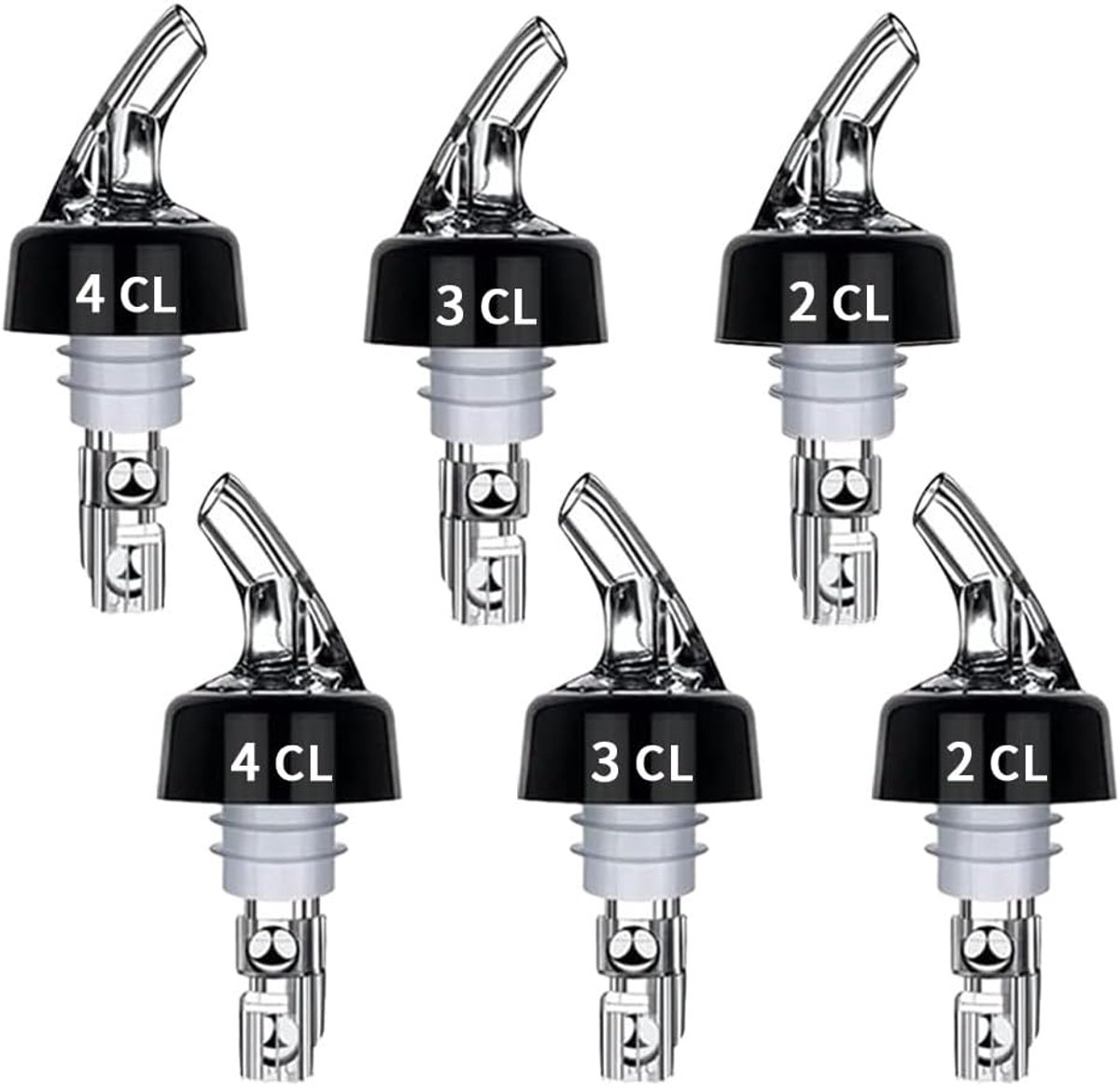 6 stuks flessenschenktuit, sterke drank, 2 cl/3 cl/4 cl, doseerder voor flessen, schenktuit voor sterke drank, doseerder voor cocktails, kunststof, auto-pour, voor wijn, cocktails, huishouden, bar