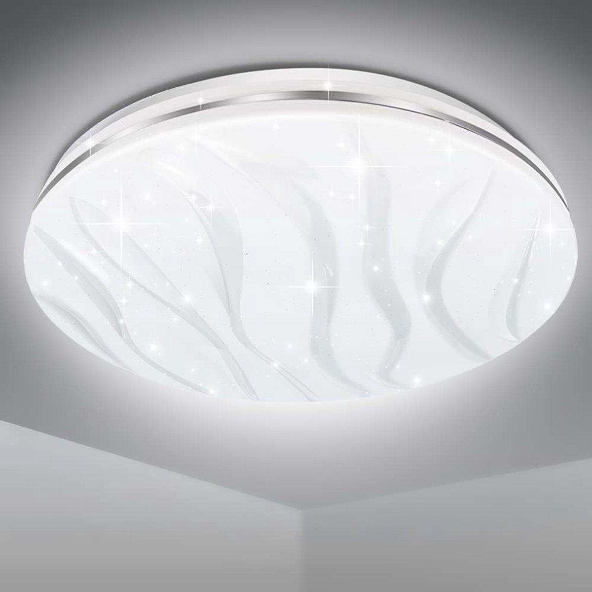 33 cm led-plafondlamp, 24 W, moderne koudwitte plafondverlichting, 6500 K, witte 1900 lm golfstrepen, plafondlamp is geschikt voor woonkamer, keuken, badkamer enz.