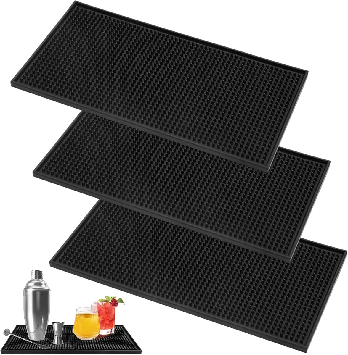 3 stuks barmat, 30 x 15 cm, afdruipmat, zwart, servies, spoelbak, sneldrogend, barmat, accessoires voor bar, club, keuken, restaurants, café