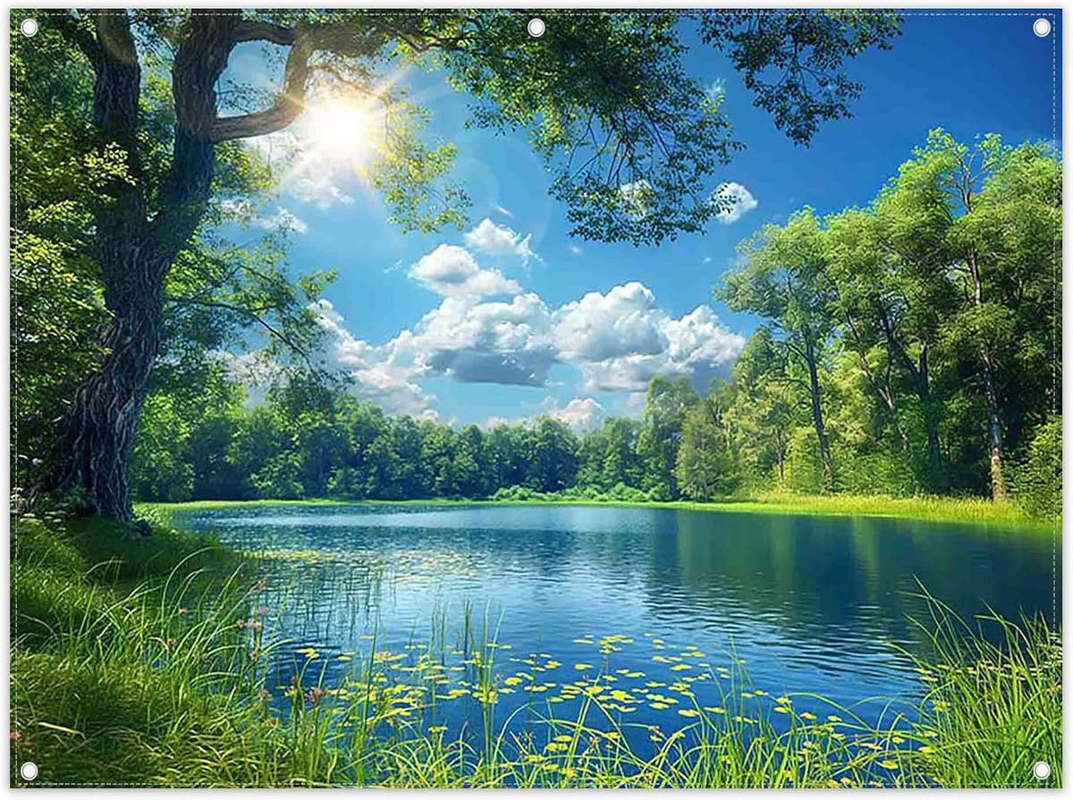2,4x1,8 m Natuur Bos Meer Zon Fotografie Achtergrond Polyester Stof