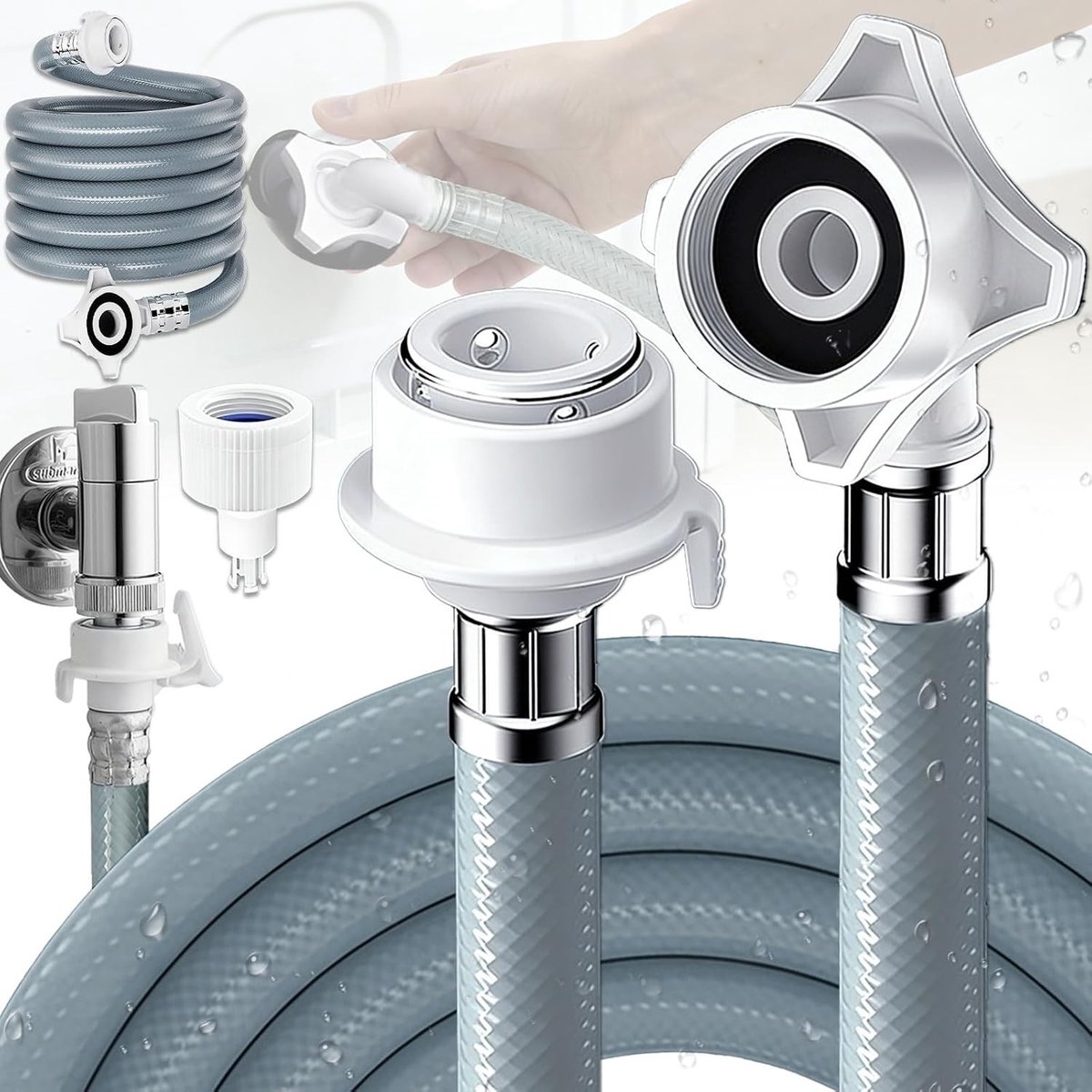 Flexibele Inlaat Slang voor Wasmachine, 1 m, Universeel, 3/4 Inch, Geschikt voor Standaard Modellen, met Aquastop Beveiliging en Waterdicht Systeem