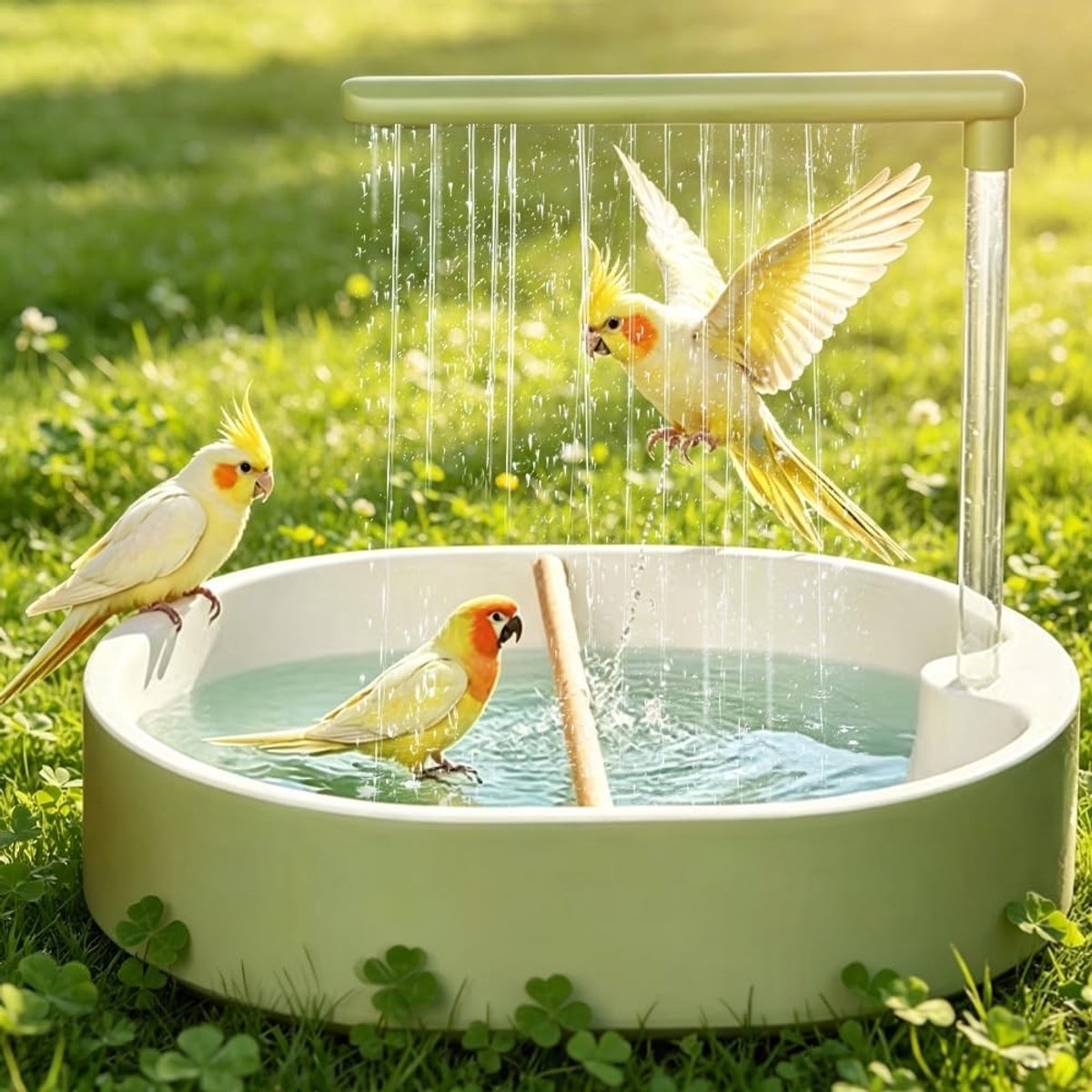 Parakeet Douche met Regenwater Circulatie, USB Voeding, Ideaal voor Parkieten, Inseparable en Papegaaien - 32 x 11 cm, Perfecte Vogelbad voor Gezonde Verzorging