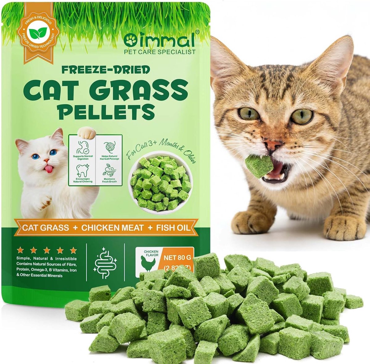 SnelShoppen - Lyophilized Katnip Snack 80 g Natuurlijke Droogvoeding met Kip en Visolie Spijsverteringsondersteuning Vermindering van Haarballen en Ta