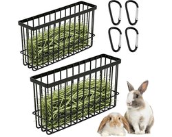 Set van 2 hooibakken voor konijnen en cavia's met 4 haken, hooirack en hooihouder voor dieren