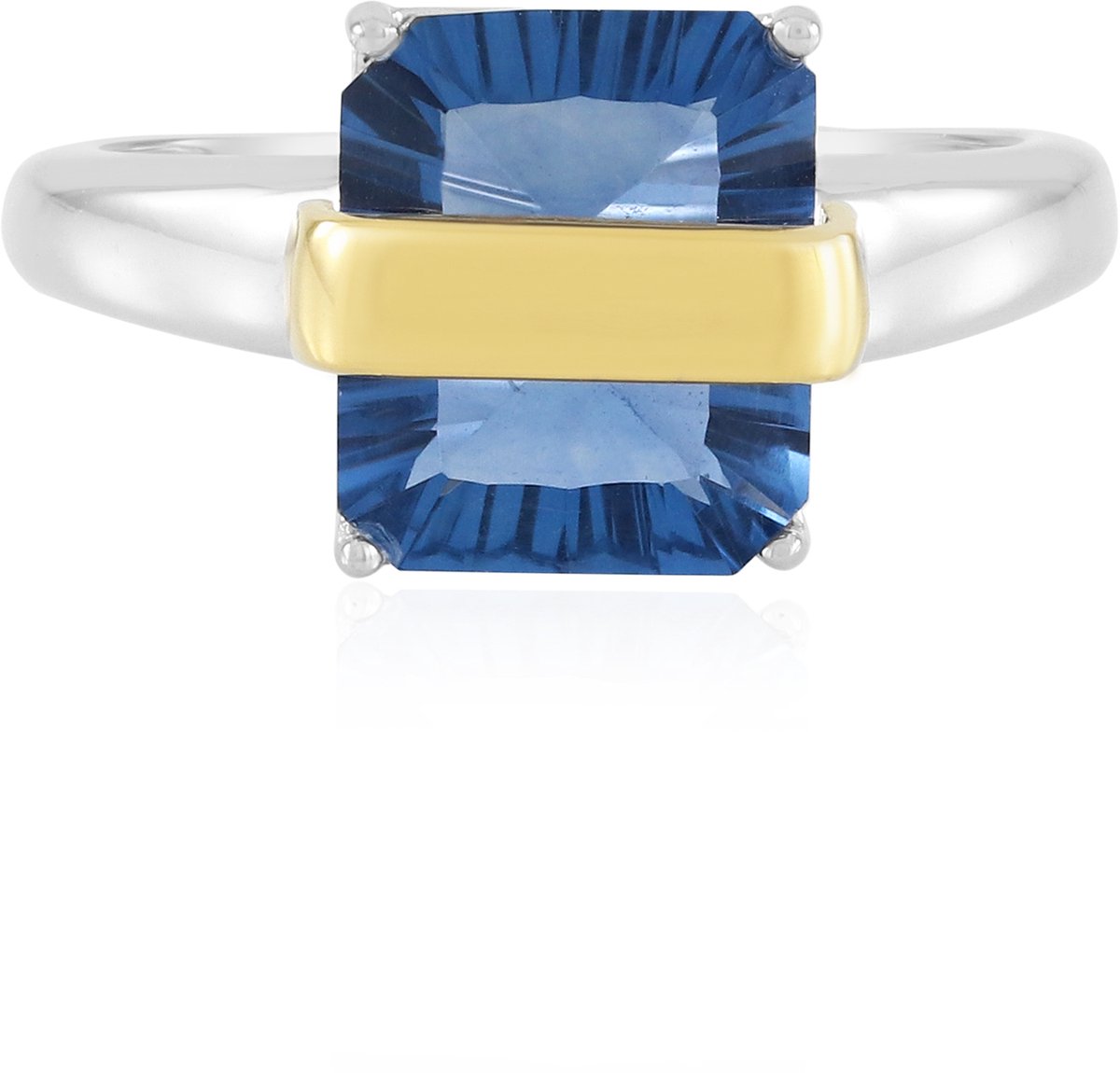 Cavill - Handgemaakte Zilveren Ring 925 Sterling Rhodium - 5.782 ct Fluoriet Kleurwisselend - Elegante Concaaf Achthoekige Slijping