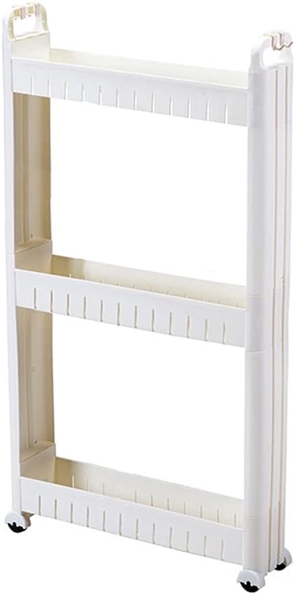 SnelShoppen - Storage Trolley 3-Tier, 10cm Smalle Mobiele Opbergtrolley, Witte Plastic Keuken Organizer, Rolwagen voor Badkamer, Wasruimte en Nauwe Ru