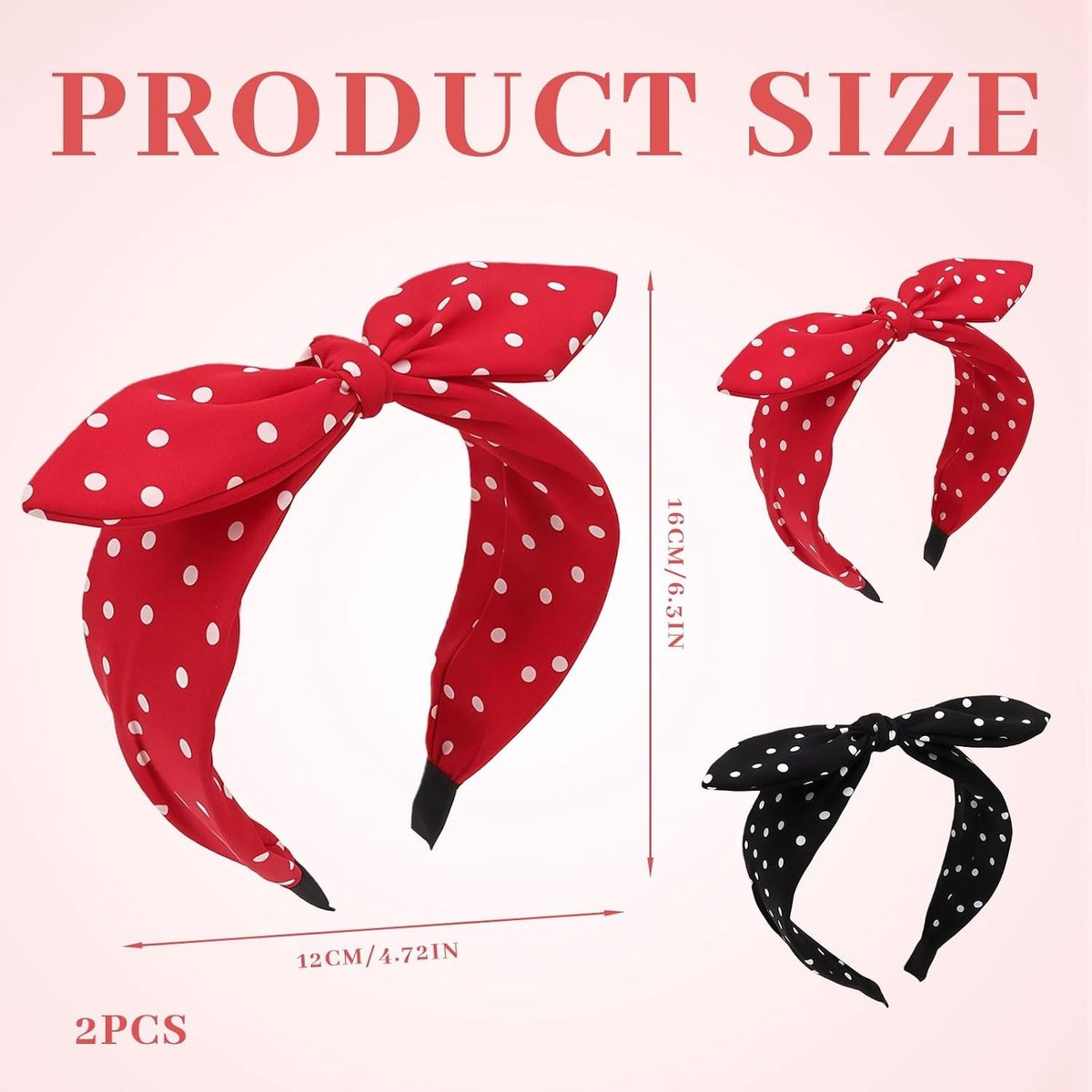 Set van 2 Haarbanden voor Dames met Stipjes en Strik, Perfect voor Retro 50s Outfit Accessoires en Haarstyling