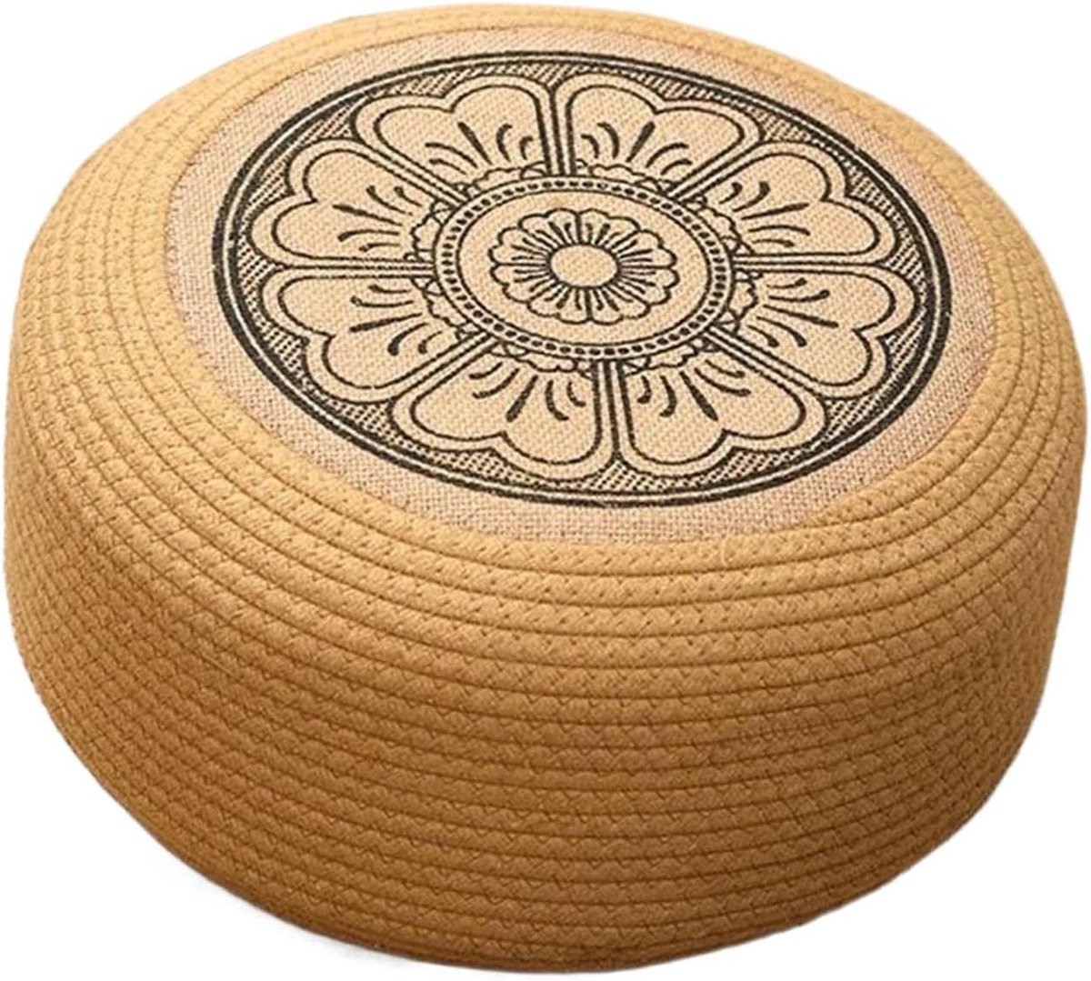 Ottomaanse poef - Voetenbankje Zitkussen - Ontspannen Zitten - Natuurlijk Vlechtwerk - 40 cm - Zwart