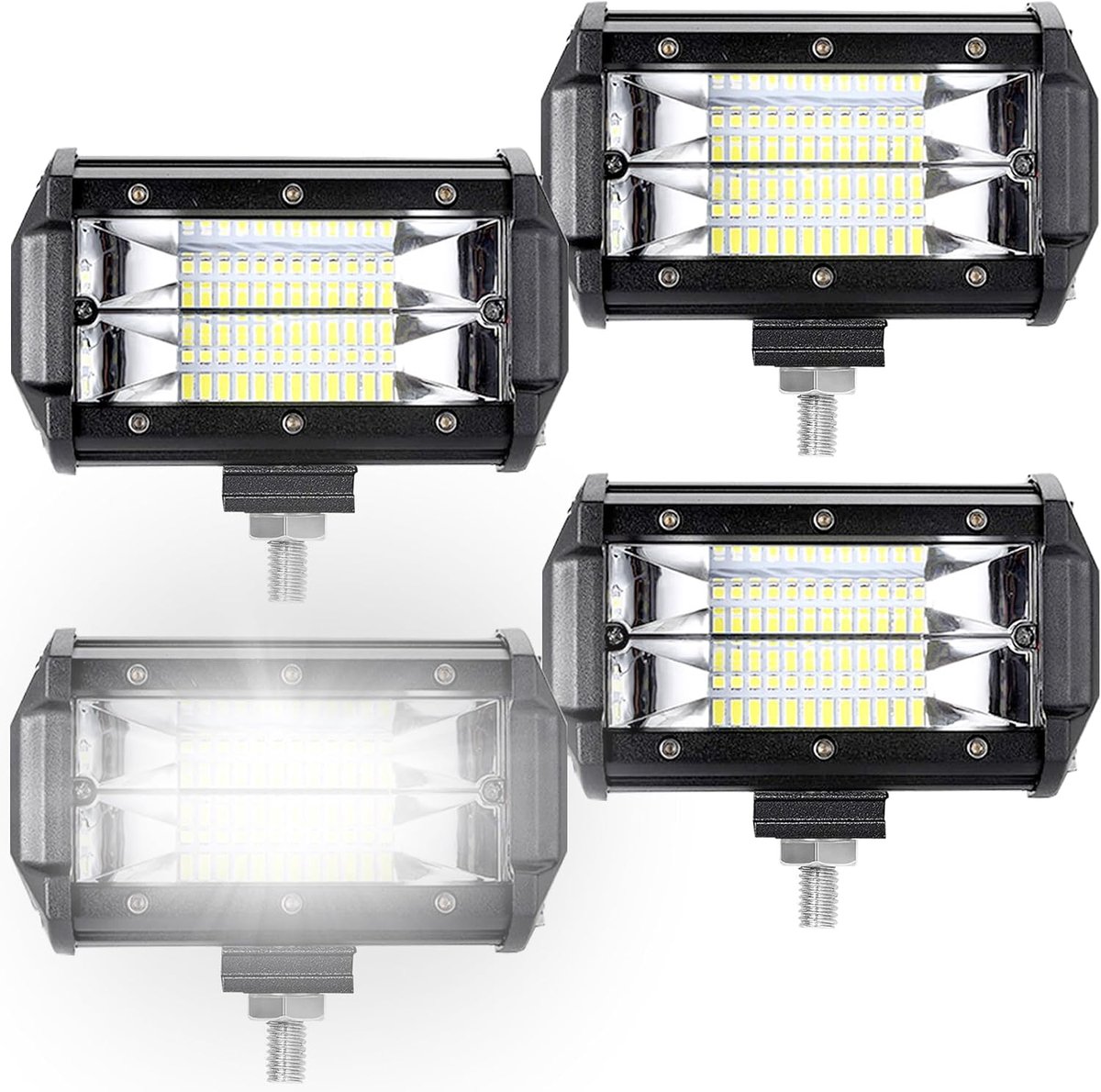 LED Extra Koplamp 72W - 4 Stuks - 6000K Koudwit Licht IP67 Waterdicht - Offroad Werklicht & Achteruitrijlamp met Reflector - Geschikt voor Tractor, SUV, ATV en Personenauto - NAIZY