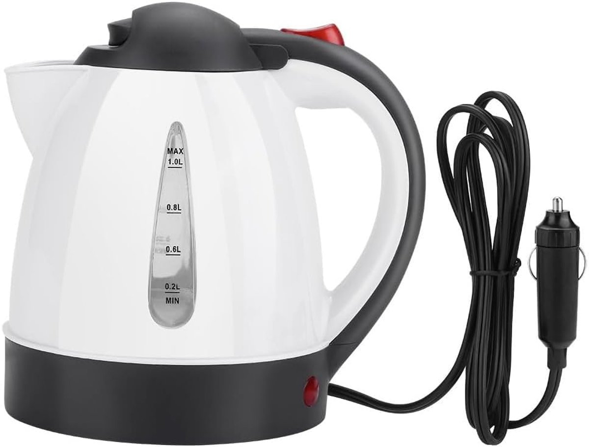 SnelShoppen - 24V Elektrische Waterkoker 1000 ml RVS Camping Kettle met Sigarettenaansteker Aansluiting voor Reis, Auto, Tuin en Kantoor