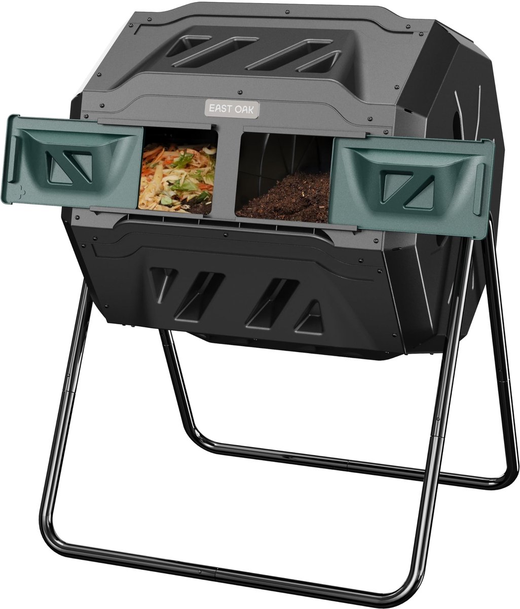 SnelShoppen - Compostbeker voor Buiten, 43 Gallon Draaibare Compostbak met 2 Schuifdeuren en Beluchtingssysteem voor Tuin en Keuken