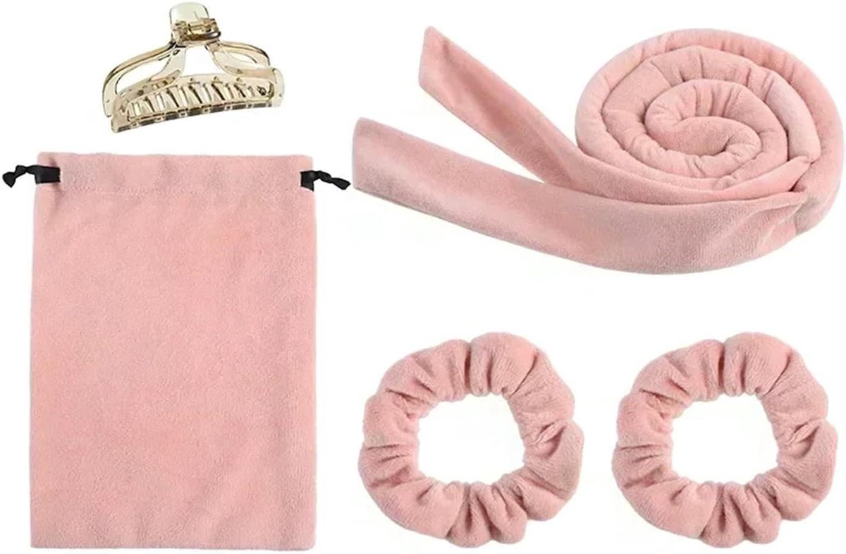 Heatless Krultang Hoofdband - Geen Hitte Krullers - Haar Krullen - Zacht Velours Materiaal - 150cm lengte - Roze