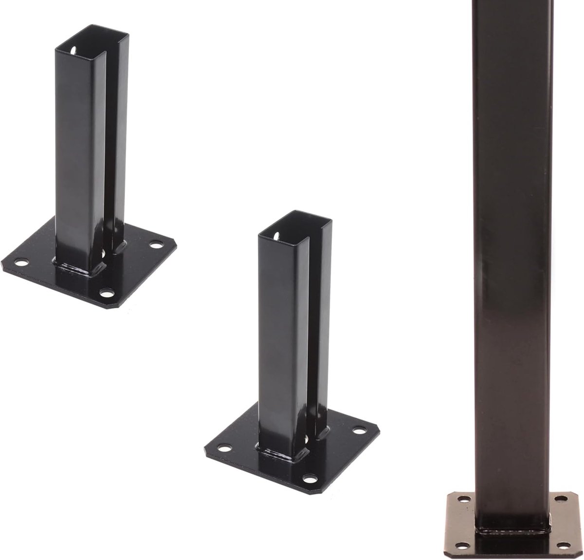 SnelShoppen - Set van 2 Poststeunen voor Dubbele Stabmatten 60 x 40 mm, Schroefbus voor Tuinafscheiding, Zwart, Gegalvaniseerd en Poedergecoat voor Pr