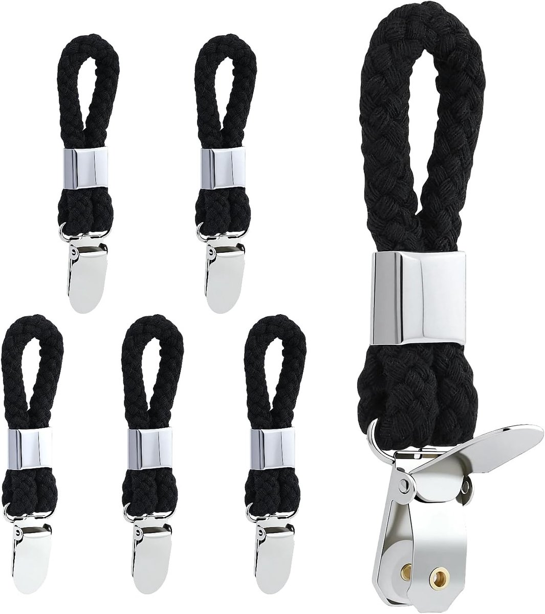 SnelShoppen - 5 Stuks Handdoek Klemmen, Handdoek Hangers Zonder Zegen, Handdoek Clips met Lussen, Zwarte Handdoek Clips voor Ophangen, Handdoek Lussen