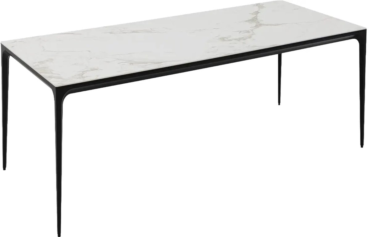 Goossens Eettafel Mundi - 200 x 74 x 100 - keramiek - wit - rechthoekig keramiek wit geaderd