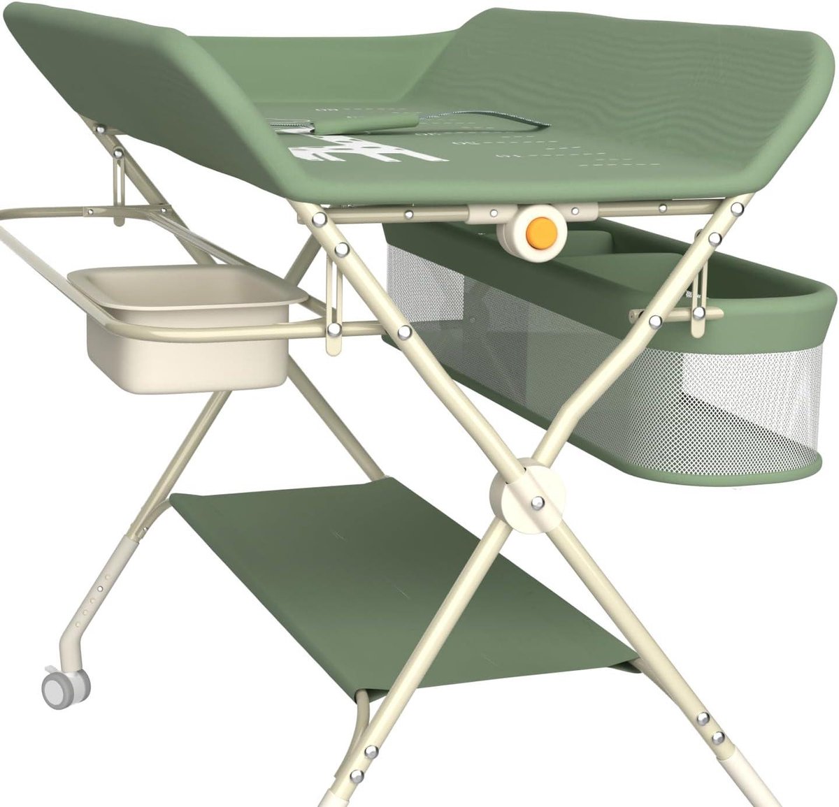 Mobiele Luiertafel - Baby Verschoontafel - Baby Verzorgen - Inklapbaar en Verstelbaar - 75 x 68 x 83-91 cm - Groen
