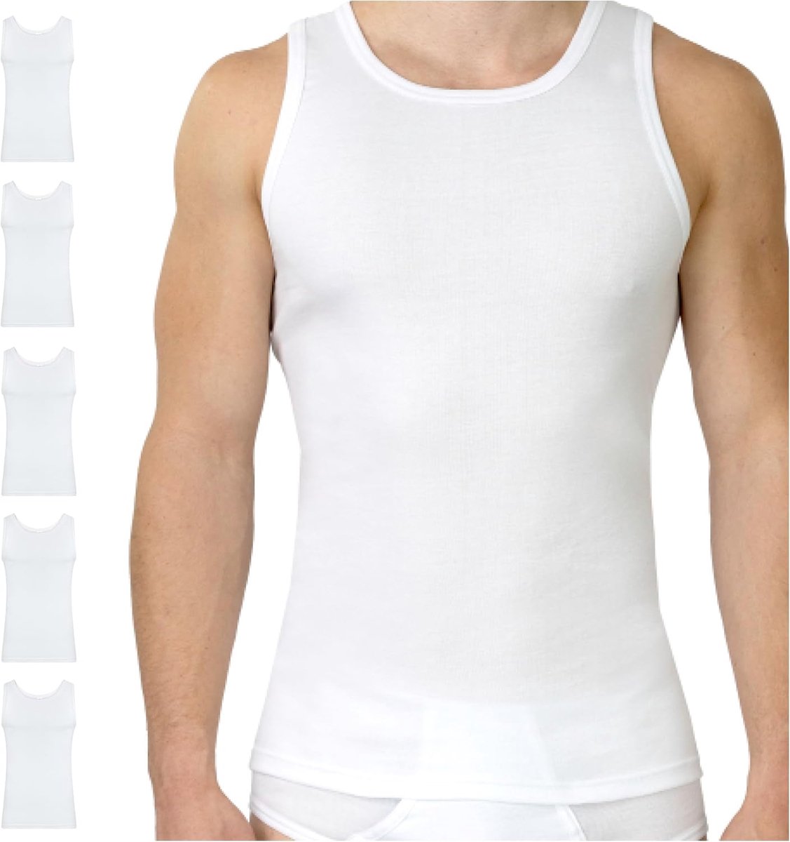 Heren onderhemd 5-pack okselhemd tank top fijn rib van 100% katoen