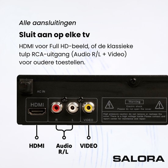 Salora DVDPLAYER33 - DVD speler met HDMI - Full HD - Speelt DVD, CD & VCD - USB voor films en foto's - Incl. afstandsbediening - Zwart van Salora — afbeelding 5