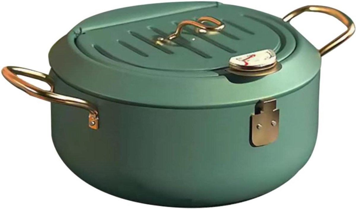 Mini Frituurpan - Kleine Friteuse - Thuis Frituren - Met Oliefilter En Thermometer - 20.5 cm Breed - Groen
