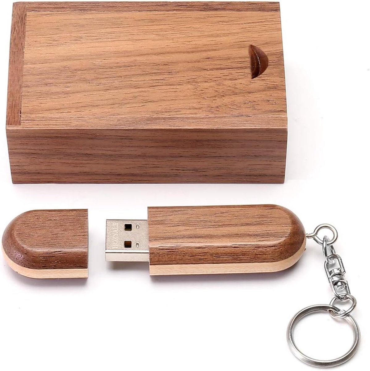 USB-stick Tweekleurige Houten USB 2.0 Geheugenstick Pendrives met Houten Doos (16 GB, Bruin)