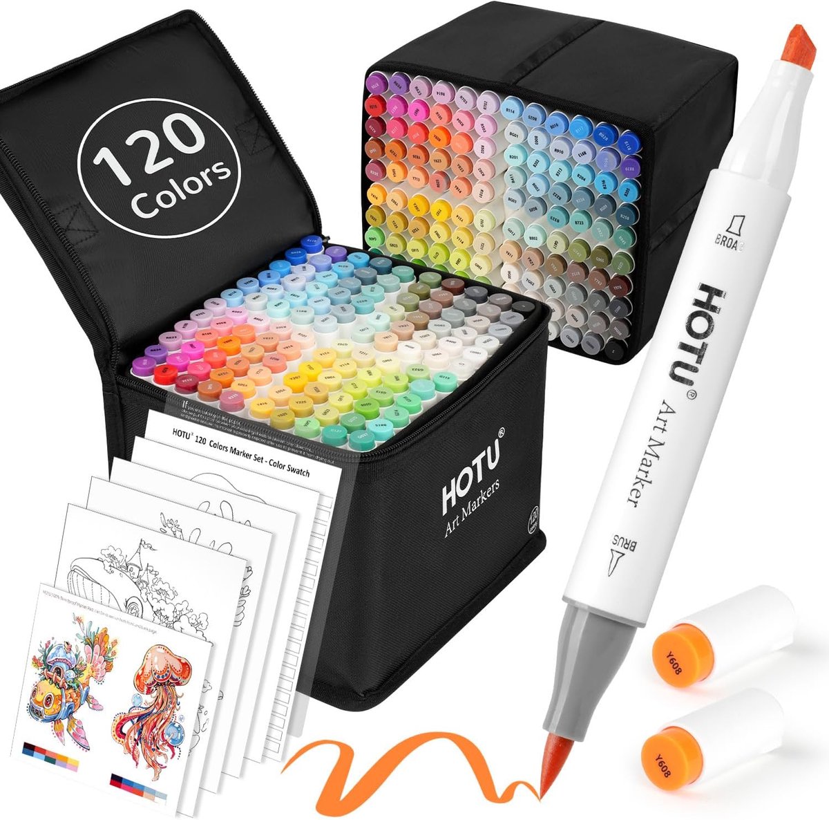 Alcohol markers set 120 kleuren - dubbele punten - flexibele brush en chisel tips - perfect voor kleurillustraties - ShopVlot