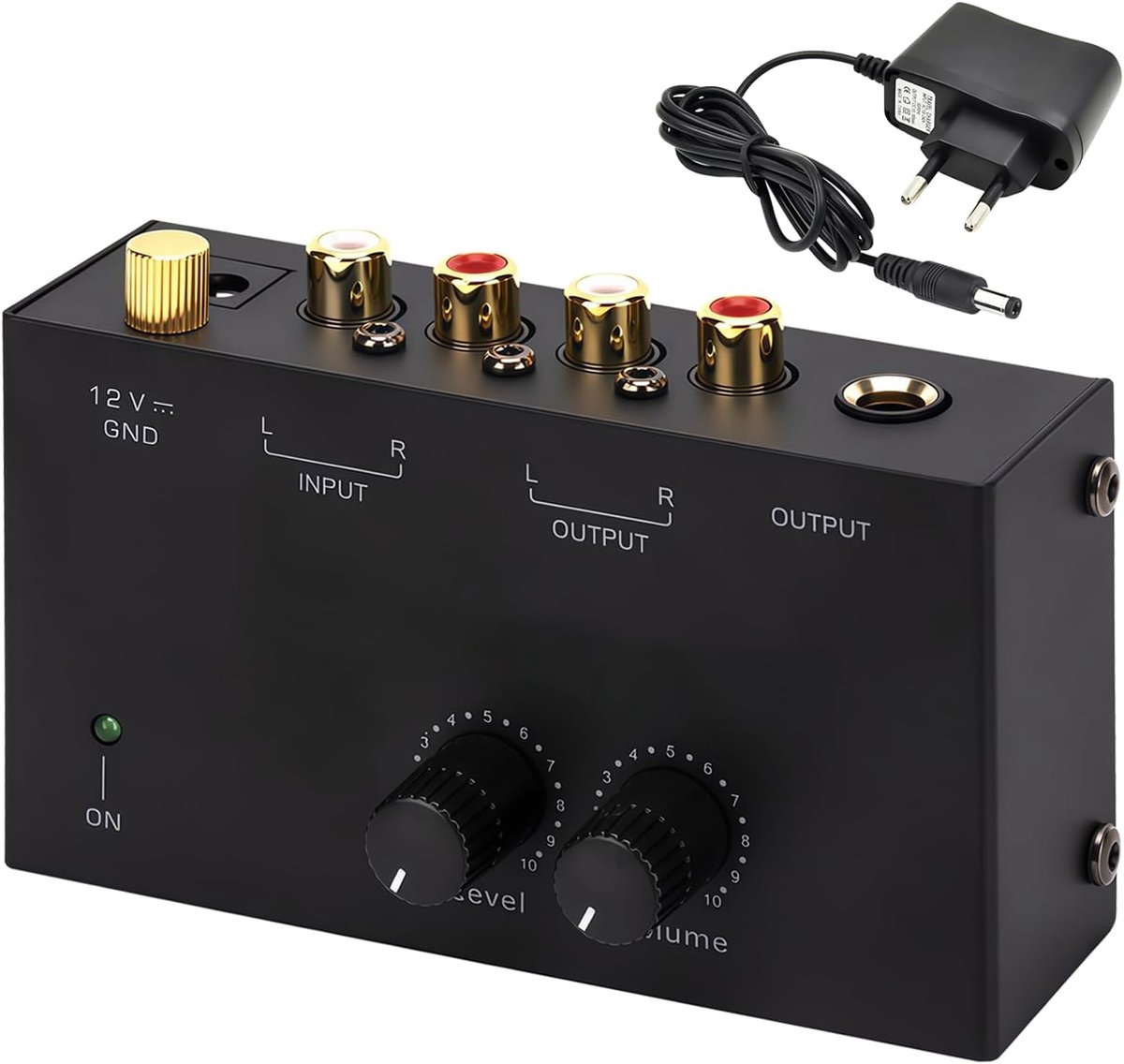 Phono Voorversterker, platenspeler: Phono voorversterker voor platenspeler met MM scansystemen, RCA input & output, versterker stereo met niveau, voorversterker voor platenspeler met DC 12V-adapter