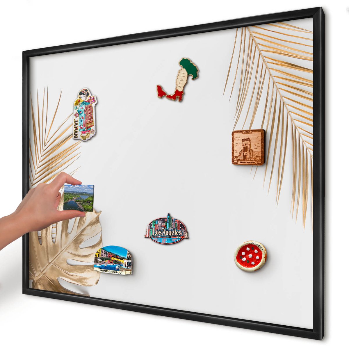 Artprintcave Wit Magneetbord mit Zwart Frame - 80x60 cm - Elegante Bladeren Magneet Bord mit Frame - Minimalist Bord Voor Magneten - Bloemen En Planten