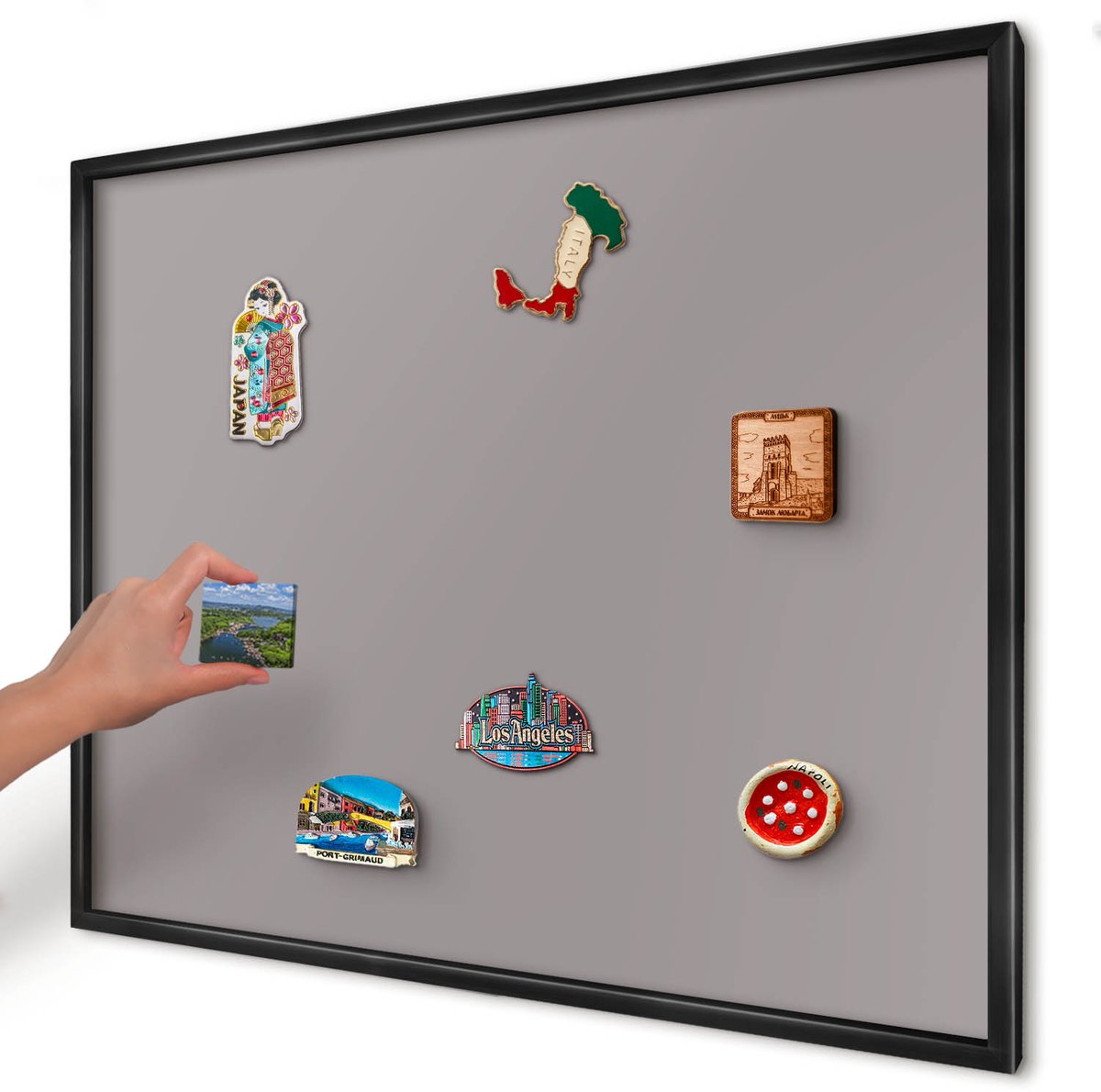 Artprintcave Paars Magneetbord mit Zwart Frame - 80x60 cm - Asgrijs Wandbord Magnetisch - Minimalist Magneet Bord mit Frame - Achtergronden En Patronen