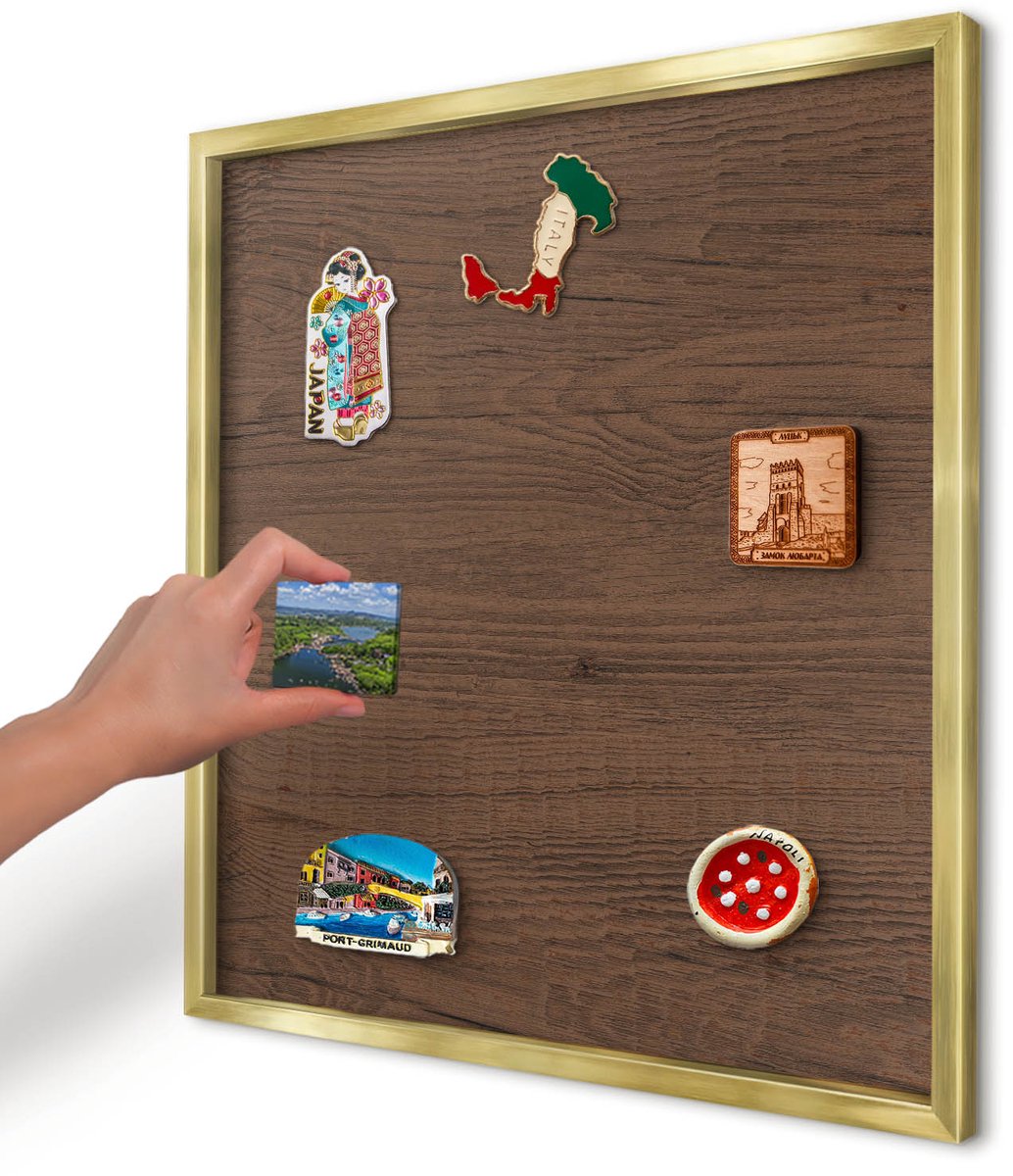 Artprintcave Bruin Magneetbord mit Gouden Frame - 50x50 cm - Houtstructuur Magnetisch Bord Voor Magneten - Rustiek Magneet Bord mit Frame - Texturen