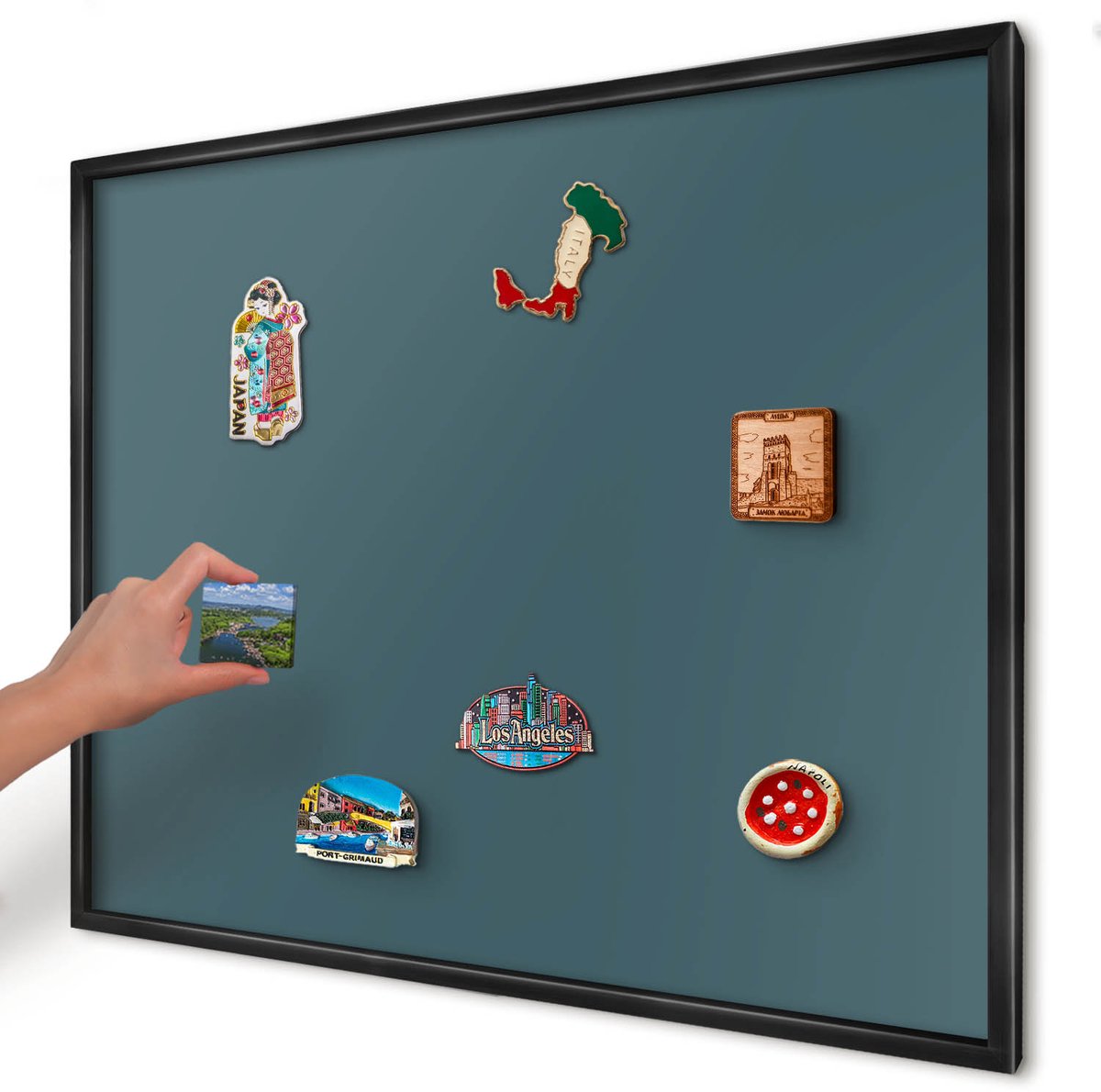 Artprintcave Turkoois Magneetbord mit Zwart Frame - 80x60 cm - Donker Turkoois Magneetbord Voor Foto's - Minimalist Magneet Bord mit Frame - Achtergronden En Patronen