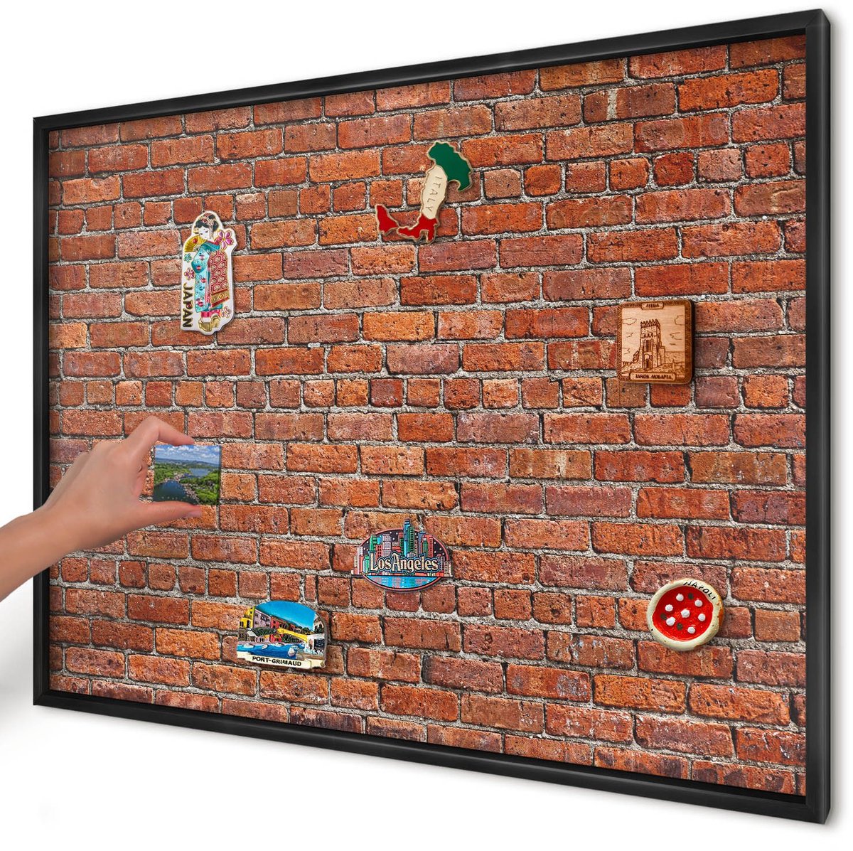 Artprintcave Bruin Magneetbord mit Zwart Frame - 100x70 cm - Baksteenmotief Magneet Bord mit Frame - Industrieel/Loft Magneetbord Voor Foto's - Texturen