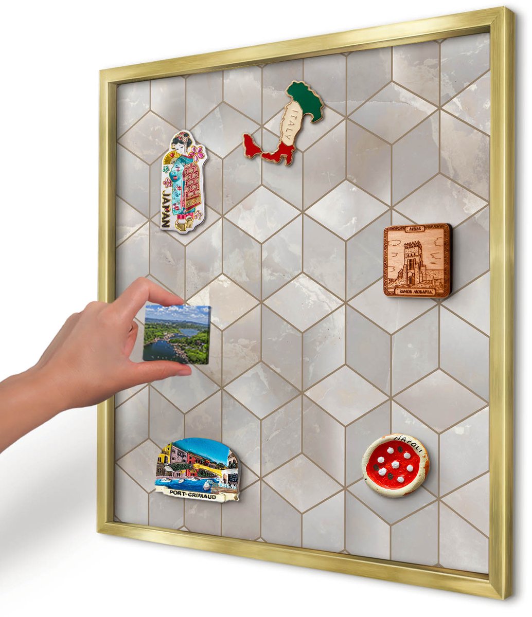 Artprintcave Beige Magneetbord mit Gouden Frame - 50x50 cm - Kubieke Achtergrond Magnetisch Bord - Geometrische Magneetbord Voor Keuken - Geometrie